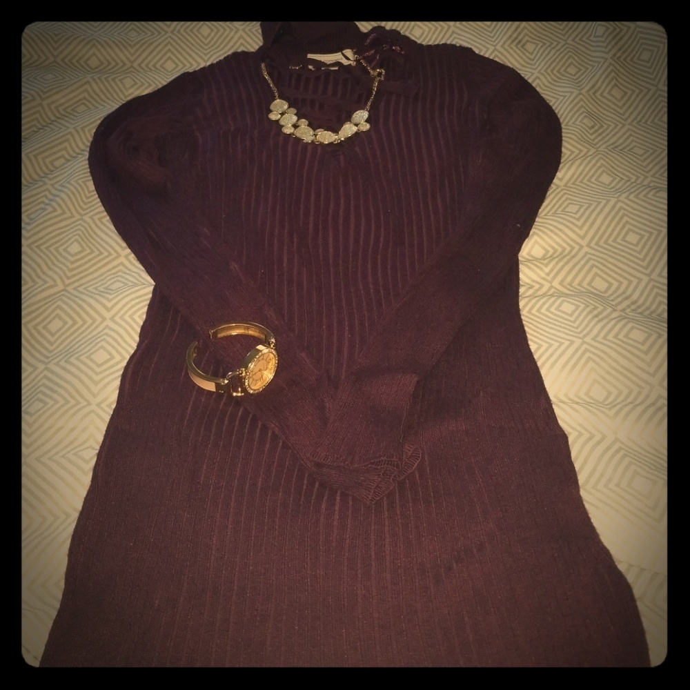 Cute long sleeve burgundy dress